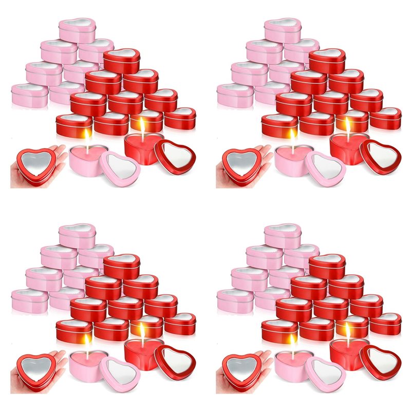 Metal Tin Lid 4Oz - ABUI-96Pcs 4Oz Heart Shaped Metal Tins,