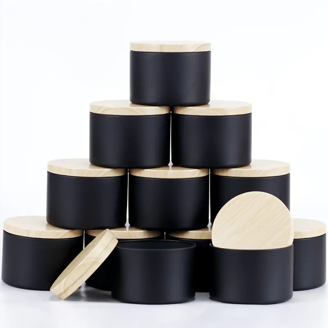 Metal Tin Lid 4Oz - 12Pack 4oz Black Candle Tin Set，