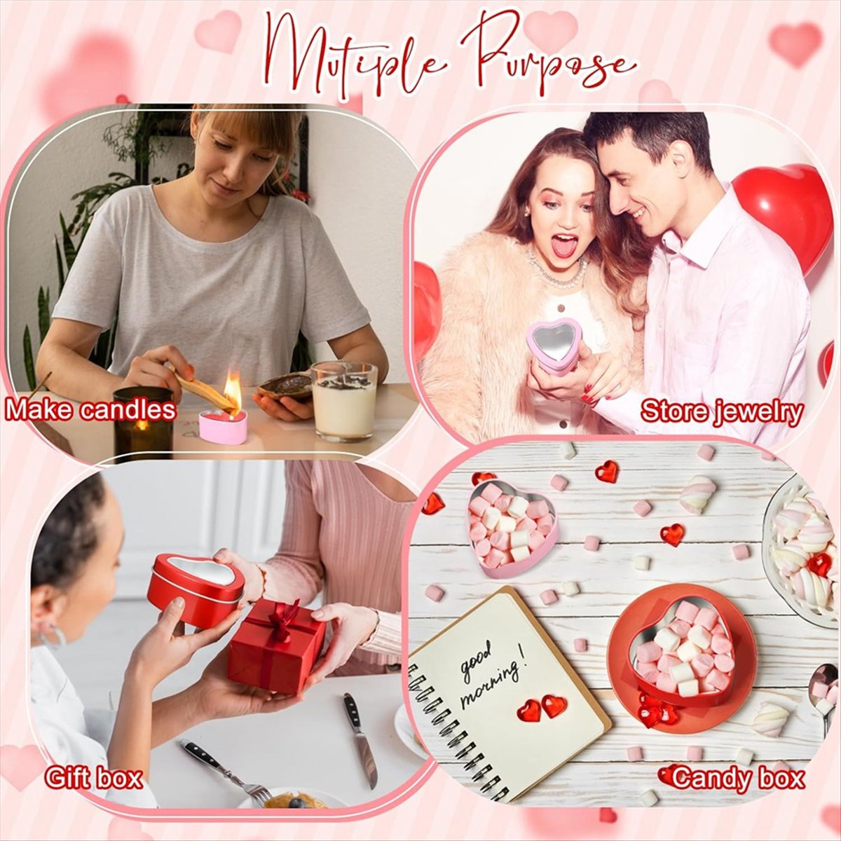 A56K 24Pcs 4Oz Heart Shaped Me - огляд і ціна Metal Tin Lid 4Oz